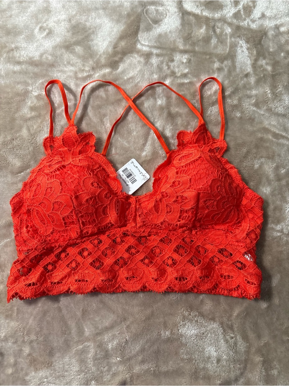 NWT Anemone Crochet Lace Longline Bralette - Plus Size XL - Coral Orange - Picture 1 of 3